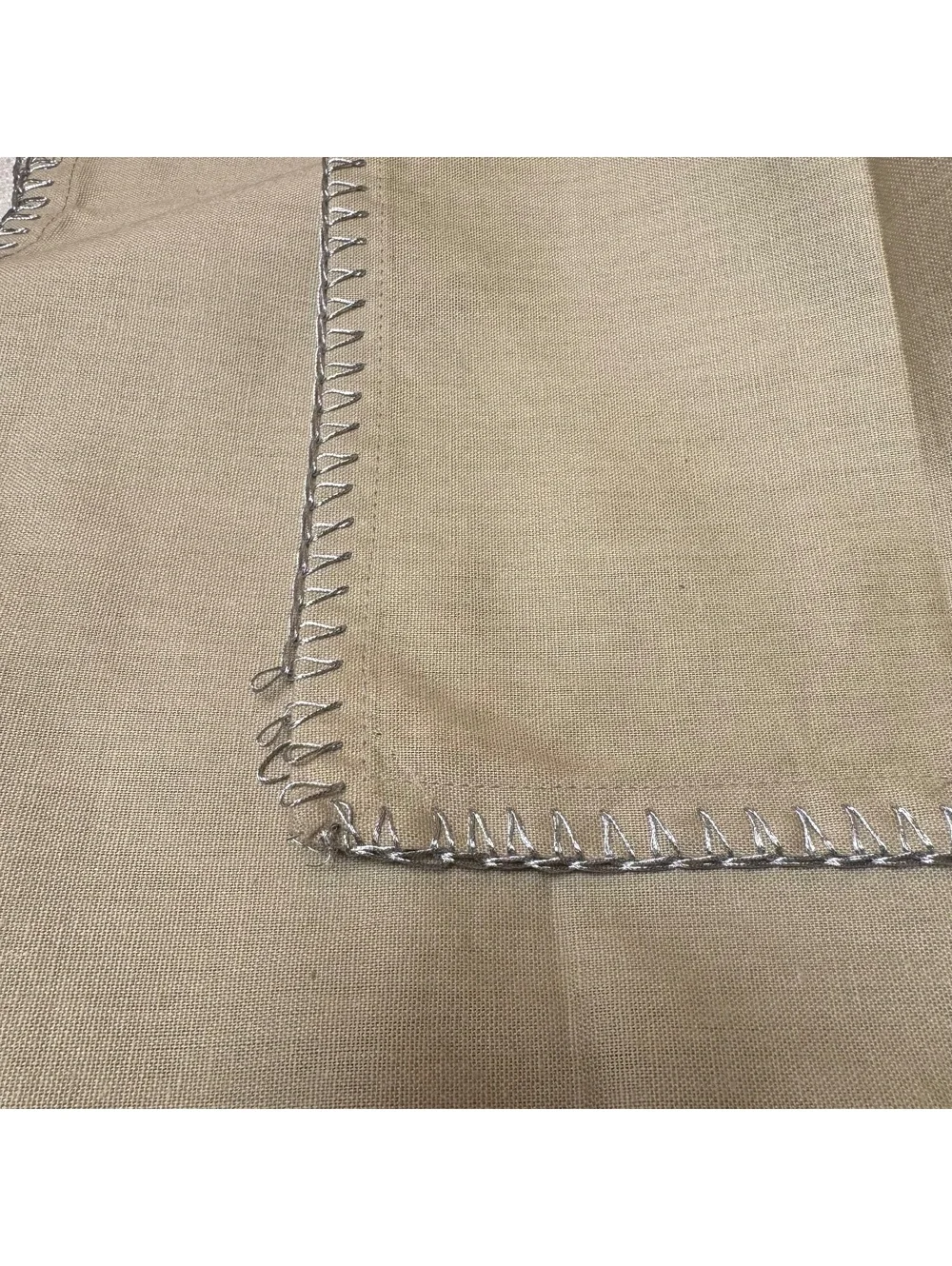 Set of 4 Beige Cotton Napkins with Silver Metallic Whipstitch Trim